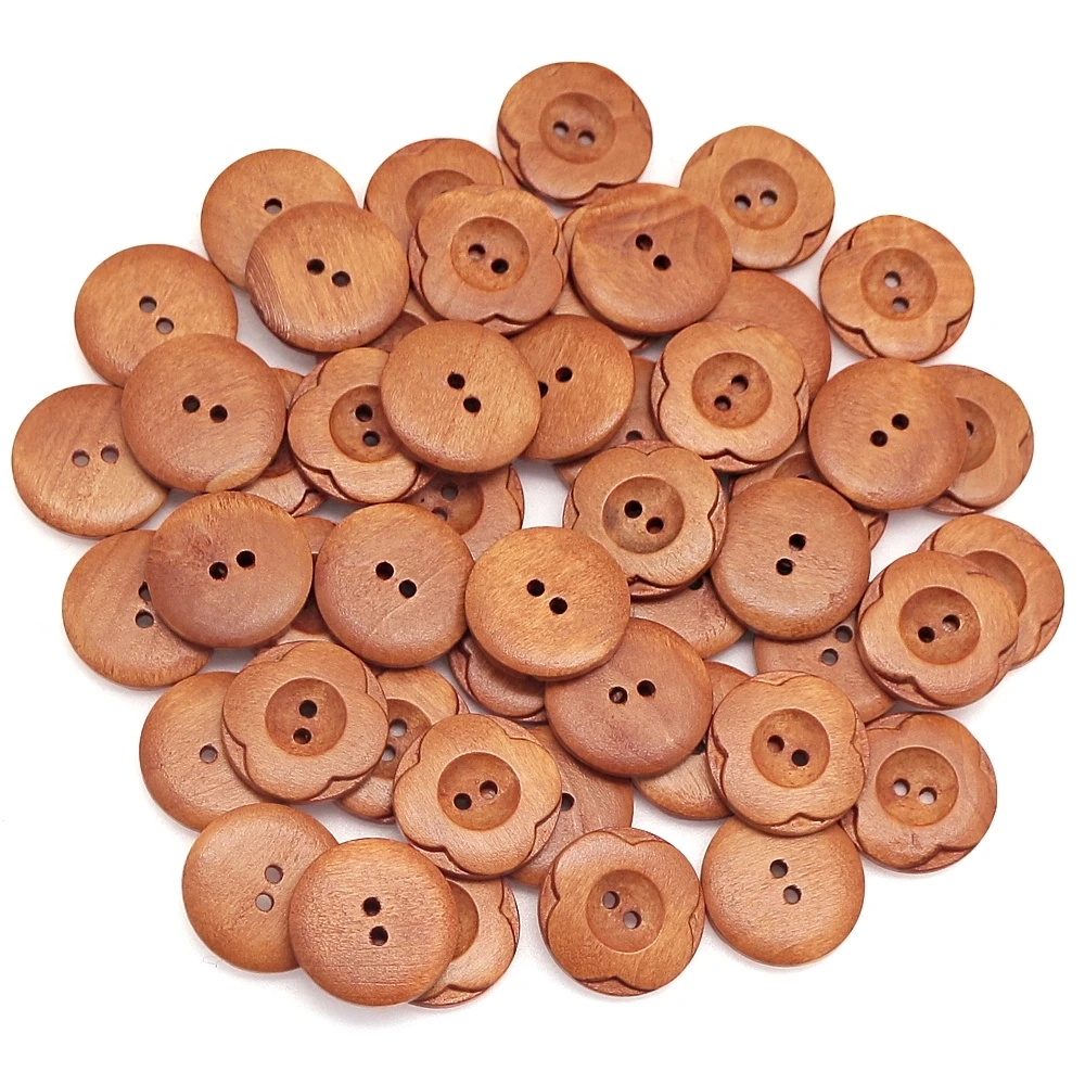 Description Picture 3 of item25/50 PCS 25mm Wood Color Plum Blossom Wood Buttons For Sewing Clothes Buttons DIY Craft Scrapbooking Sewing Accessories