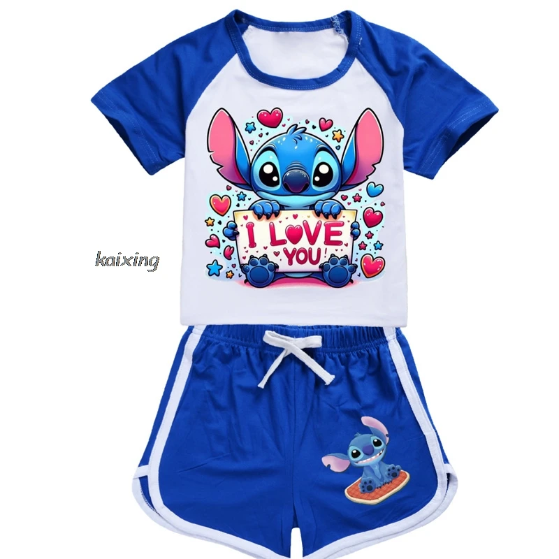 New Lilo And Stitch Girls Boys Clothing Set Kids Sports T shirt+Shorts Set Children Clothing Casual Comfort outfits Pyjamas Gift 5