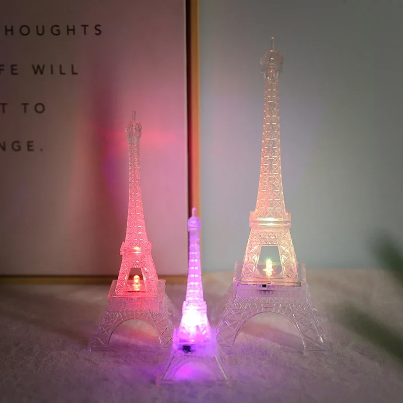 Colorful Eiffel Tower Nightlight Desk Bedroom Decoration LED Lamp Paris Fashion Style Acrylic 10 inch Birthday Gift