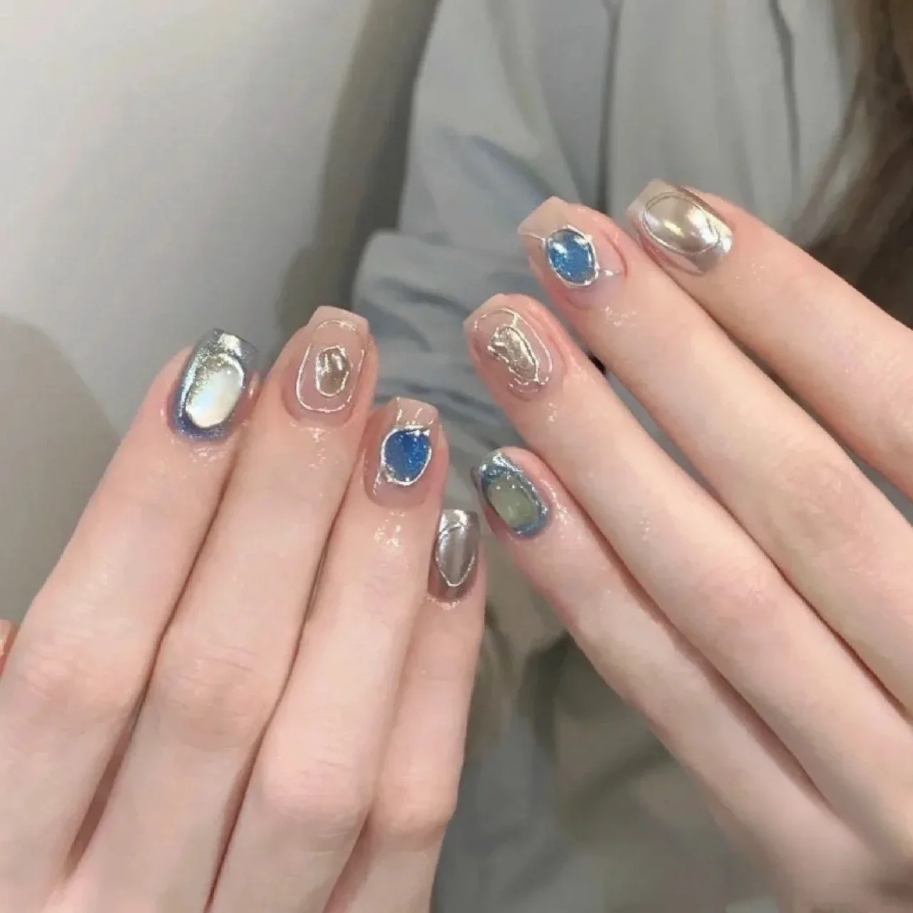 

10Pcs Handmade Y2k Press on Nails Short French Fake Nails Artifical False Nail Tips Wearable False Nails For Girls