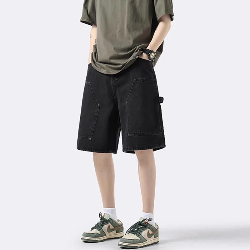 Men Shorts Jeans Blue Cargo Jorts Baggy Denim Summer Y2k Oversize Streetwear Hip Hop Korean Fashion Kpop Clothes Vintage Unisex