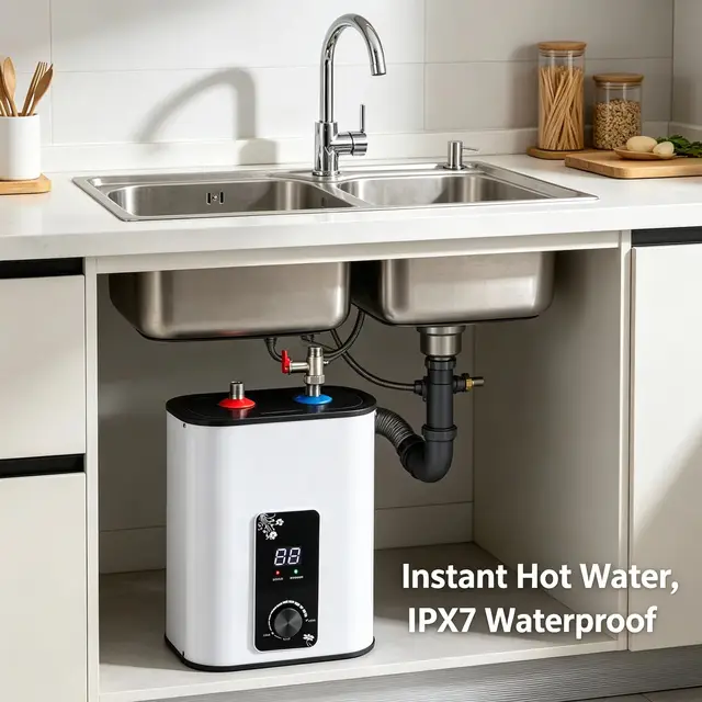 Chauffe-eau électrique instantané compact 8L 1500W IPX4 avec prise UE, pour installation sous évier domestique 1