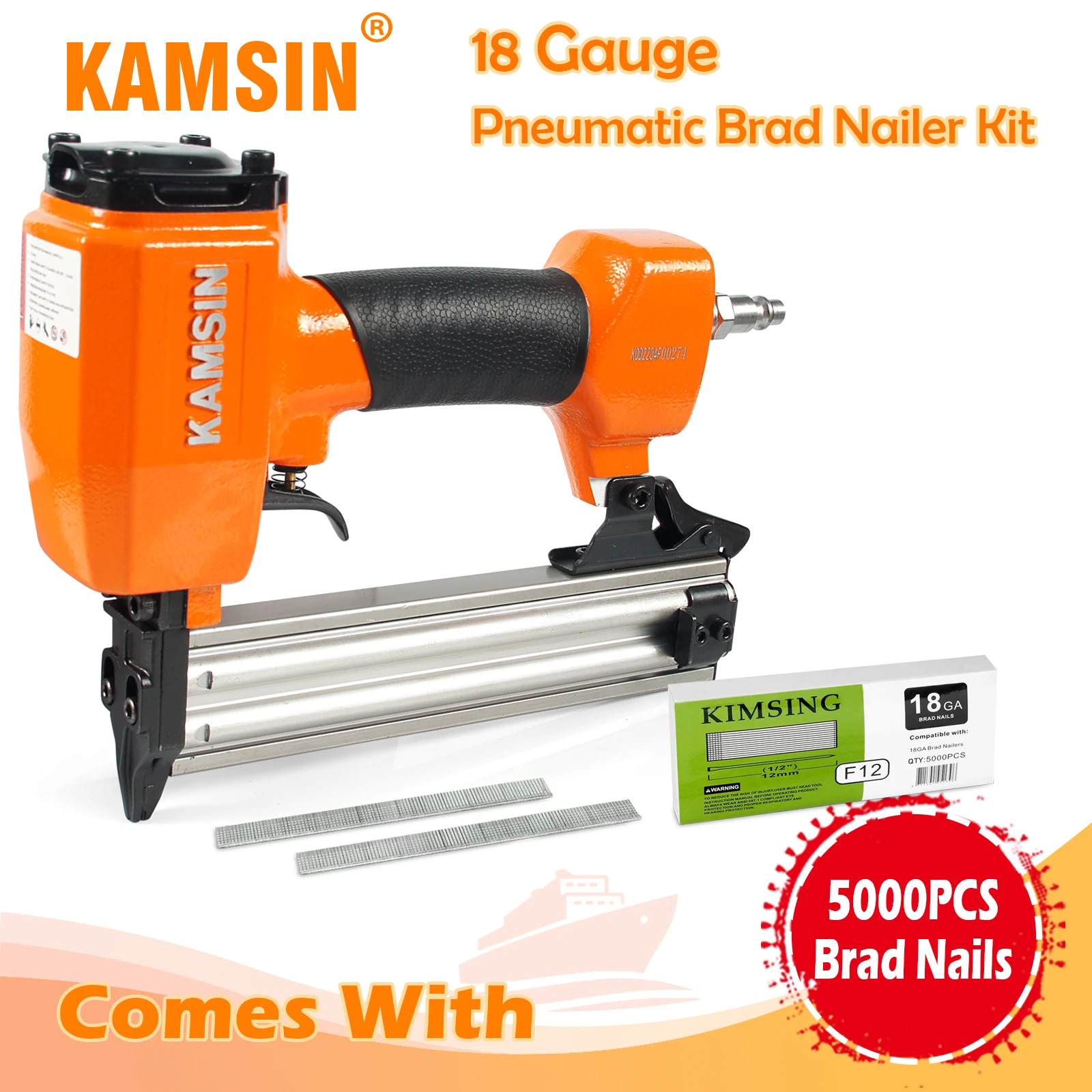 

KAMSIN F32 18 Gauge Pneumatic Brad Nailer Kit Comes with 12mm or 32mm Length 5000 PCS/Box Nails, for DIY Project, Picture Frame