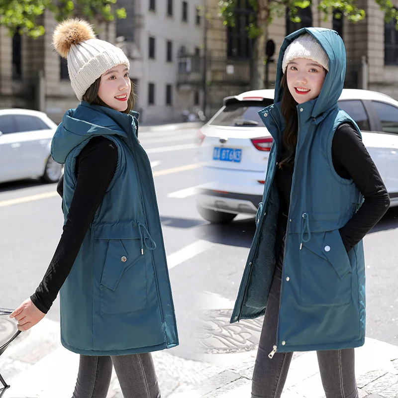 

Mid-length vest jacket women's new Korean version thickened fashion fleece ins