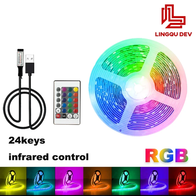 LED Strip Light 20m 15m 10m 1-5m for Room Decor Color RGB 5050 LED Tape 5V LED for TV Backlight and House Party Neon Lighting IR 24keys