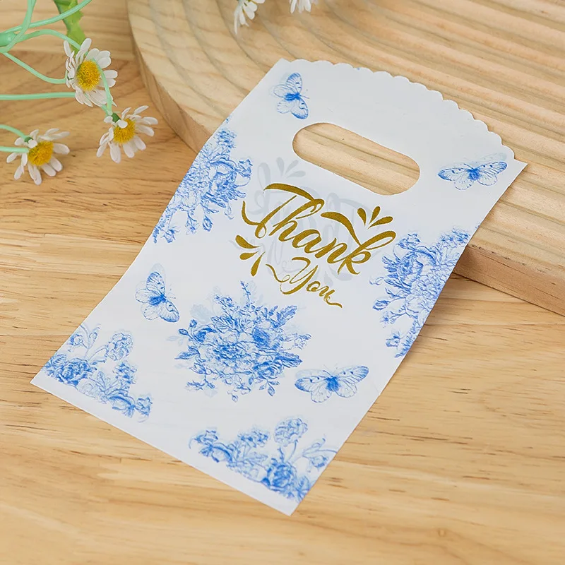 Elegant Blue Butterfly Floral Gift Bags with T-Shaped Handles