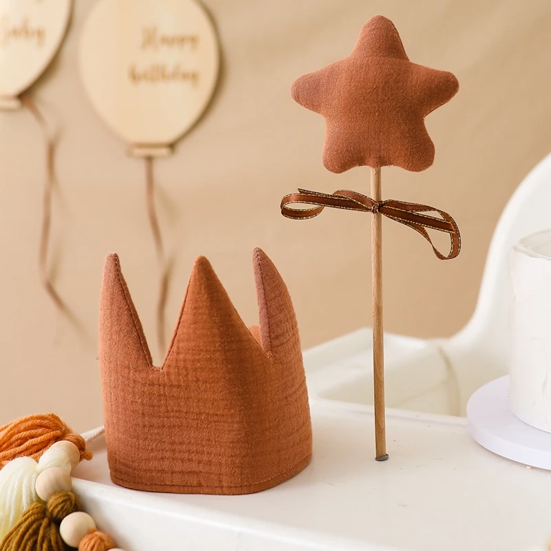 0-3 Baby Birthday Party Toy Decorative Cap Cotton Wood Wishing Star Fairy Stick Growth Birthday Crown Shower Photo Props Gifts