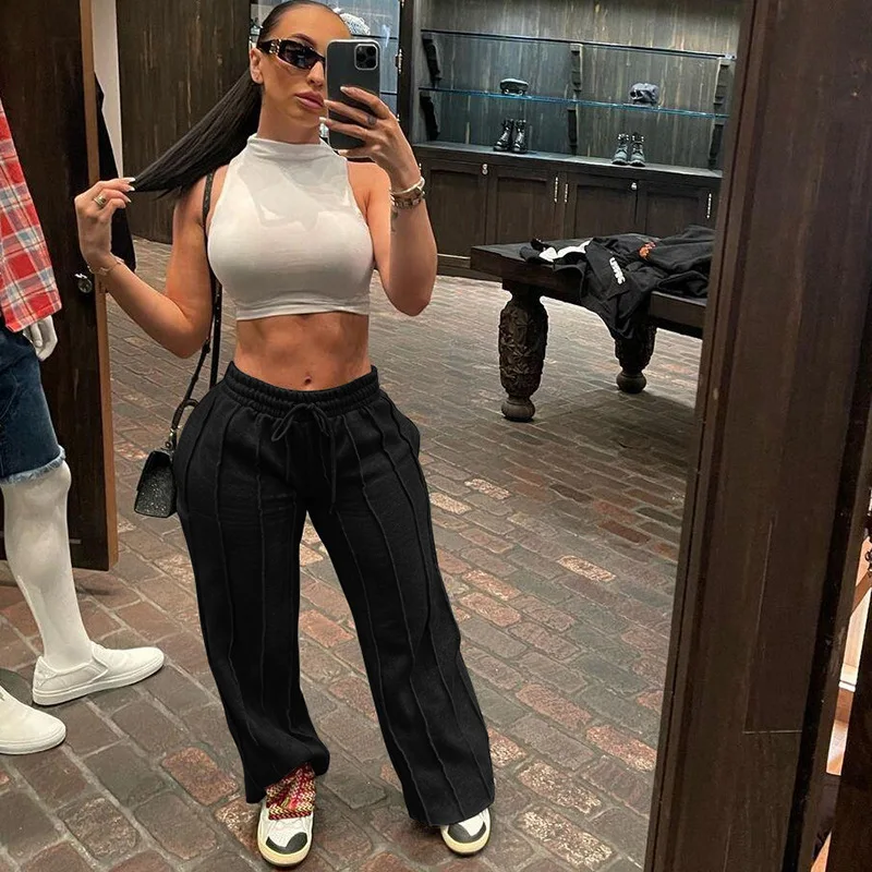 

Drawstring Sportwear Pencil Solid Color With Pocket Streetwear Clothes For Women Outfit Casual Women Cargo Pants