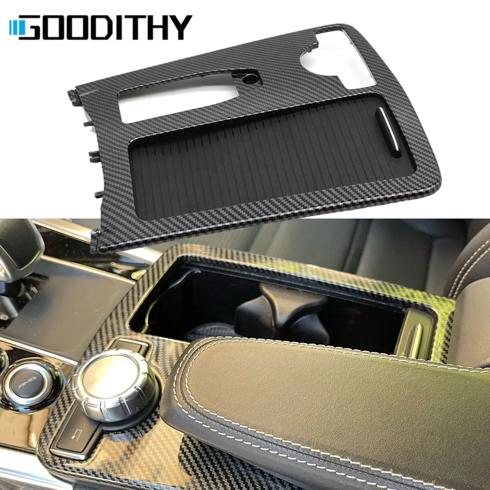 Interior Center Console Carbon Fiber Cup Holder Cover Armrest Storage Box Rolling Blind Panel For Mercedes Benz W204 W212 W207