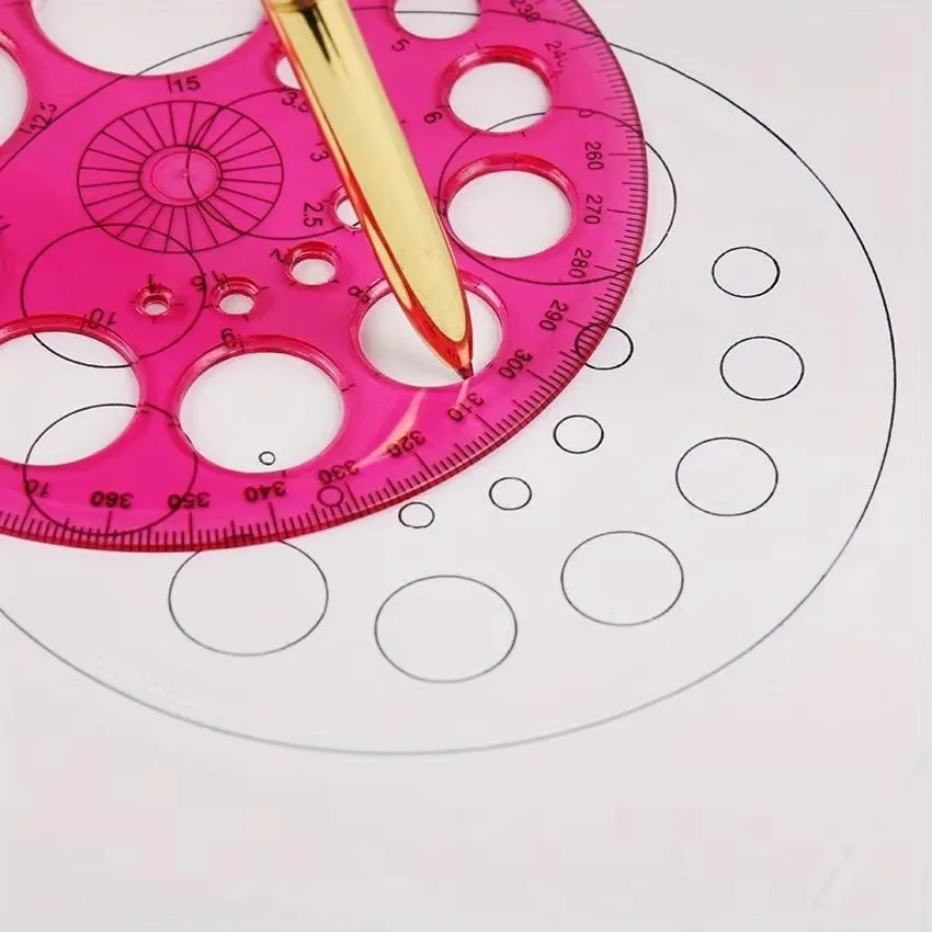 360-Degree Rotating Transparent Blue Circular Ruler for Drafting and Office Use
