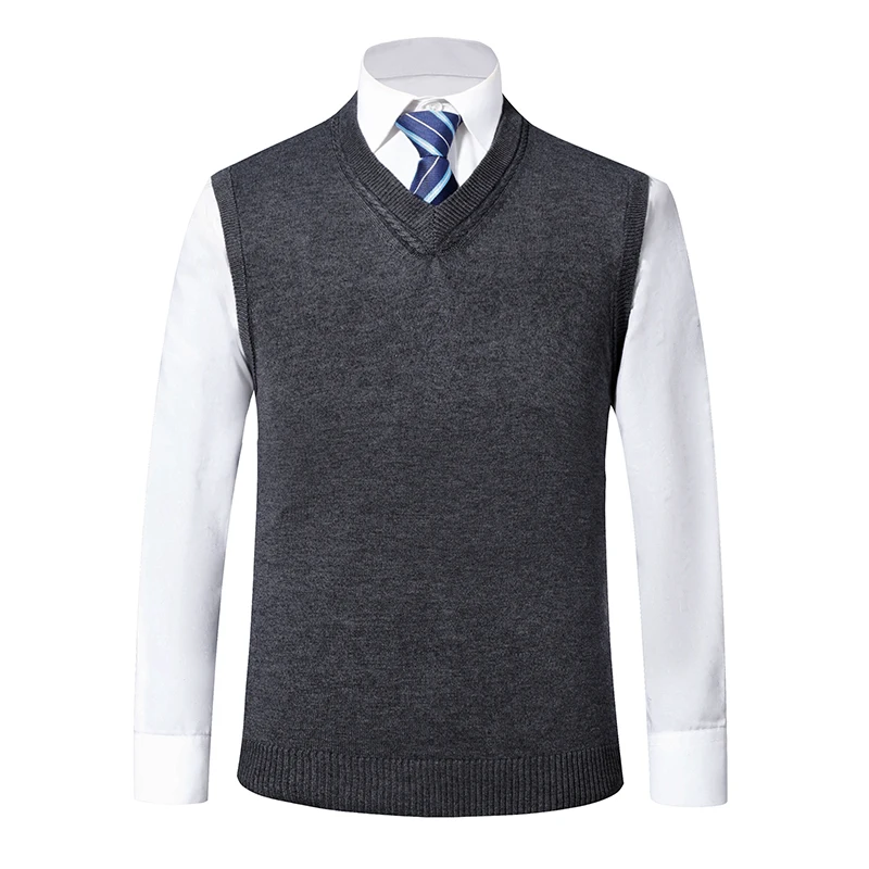 Autumn Men's Wool V-neck Vest Classic Style Business Casual Solid color Knitted Vest Sweater Male Brand Clothing