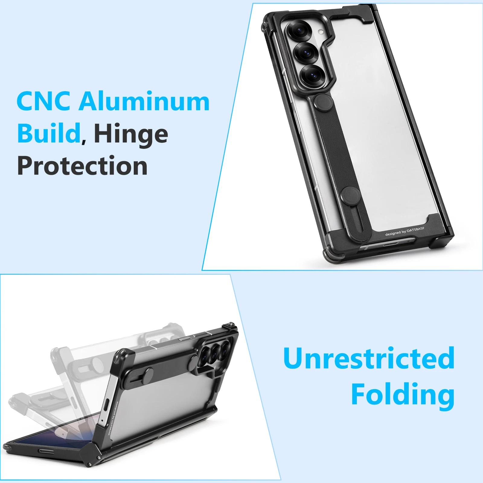 Eary for Samsung Galaxy Z Fold 6 Phone Case With Camera Protective Slim Shells with Hidden Stand & Grip Aluminum Frameless Cover