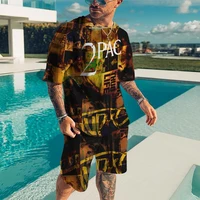 2023 Rap Singer 2pac Trendy Men T Shirt Set 3D Print Tupac Hip Hop Streetwear Oversize O-Neck Short Sleeve Tshirts Fashion Cloth 1