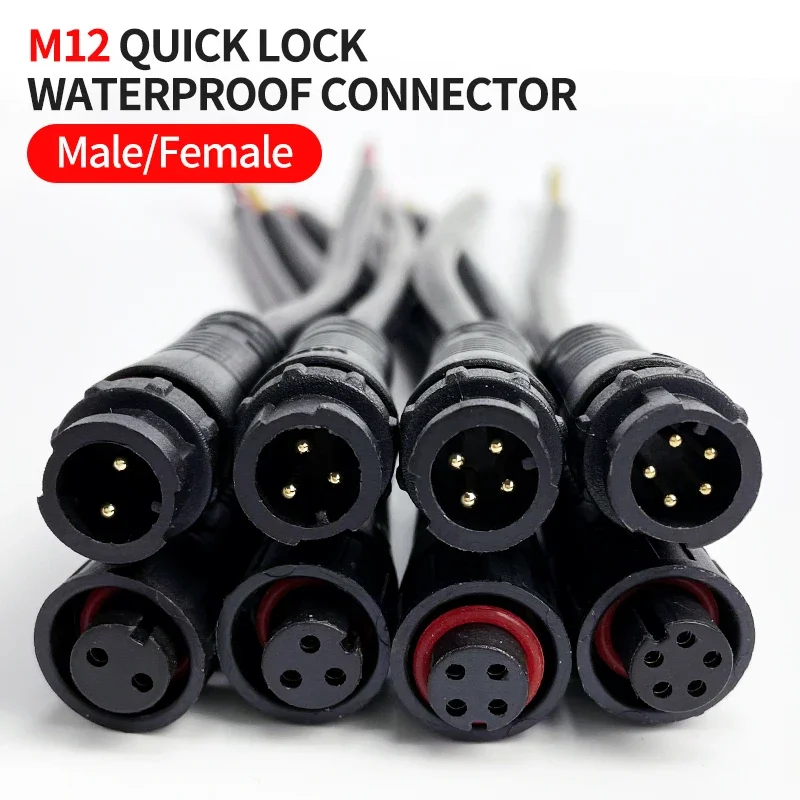 5/20PcsM12Waterproof2345PinIP67CableWirePlugforLEDStripsMaleandFemaleJack20cmLengthConnectorQuickLock-AliExpress