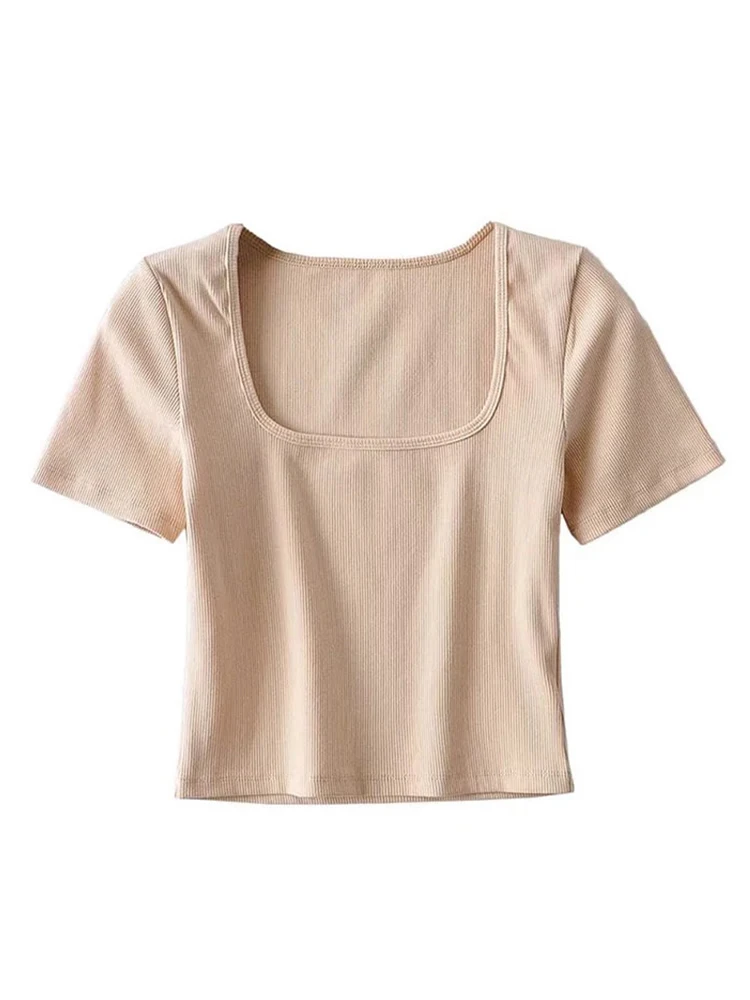 Women Square Neck Rib Crop T-shirt Short Sleeve Crop Top BEST SELLERS