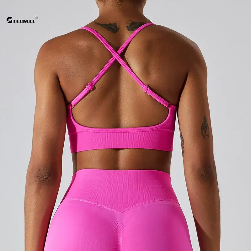 

CHRLEISURE Seamless Sports Bra for Women Beautiful Back Running Underwear Outdoor Cycling Tank Top Elastic Yoga Vest Gym Wear
