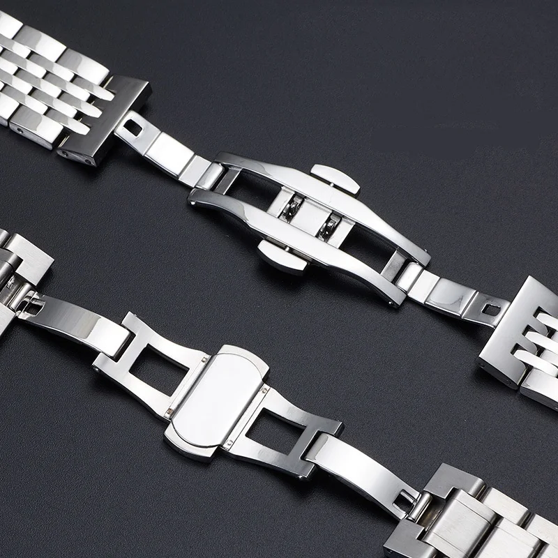 Premium Solid Stainless Steel Watch Strap with Butterfly Folding Clasp, Set of 2