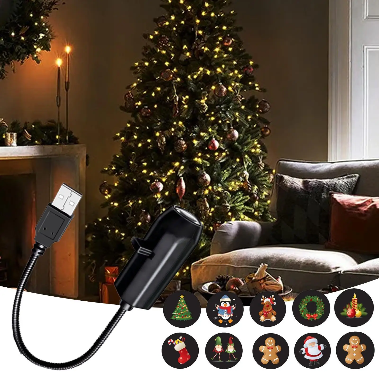 Christmas Projector USB Waterproof 360-degree Rotatable Projector Lights Home Decor For Thanksgiving School Party Birthday