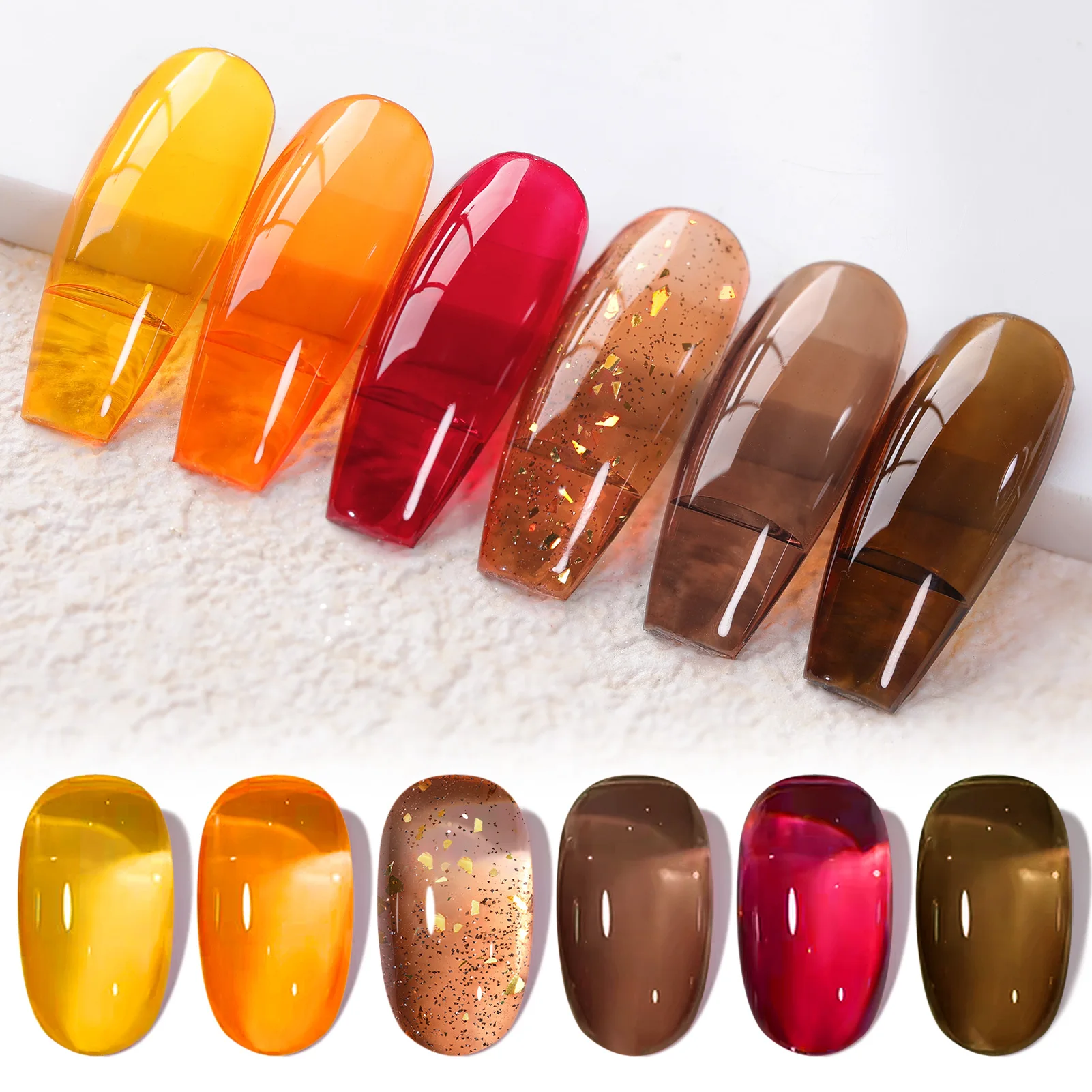 BORN PRETTY 6pcs Crystal Amber Gel Nail Polish Set Jelly Pink Nude Winter Semi Permanent Soak Off UV LED Varnish Manicure Kits 5