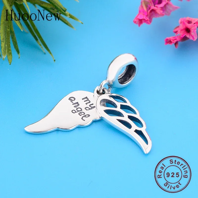 Fit Original Pan  Charm Bracelet 100% 925 Silver Angel Wings Grandma Dad Mum Sister Bead Making Women Memory Berloque 2024 2