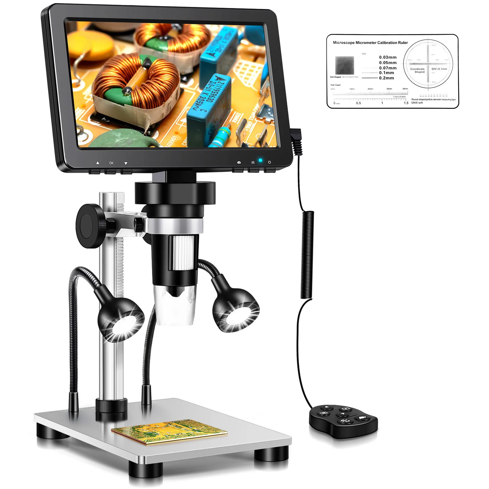 RIEVBCAU Digital Microscope 1200X 7in LCD Screen HD USB 10 LED Lights