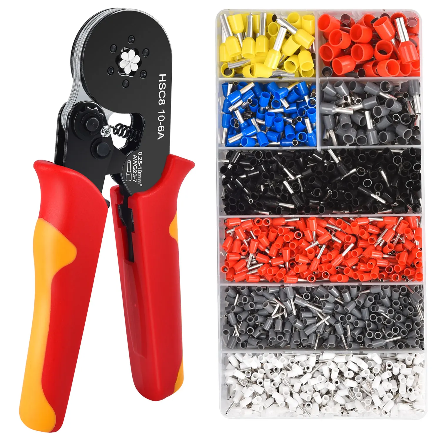 HSC8 10-6A 0.25-10mm² Tubular Terminals Crimping Pliers Wire Ferrule Crimper Tools,Household Electrical Hand Tool Kit Clamp Tool 5
