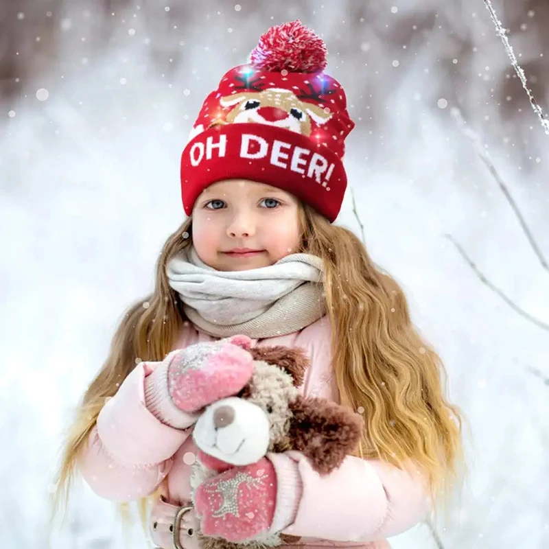 Christmas Hats With Led Light Christmas Light Up Sweater Knitted Beanie Xmas Hat for Adults Kids New Year's Decor