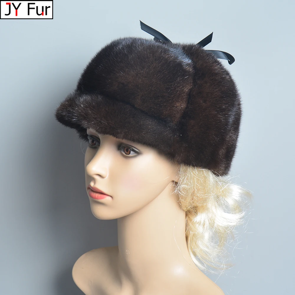 

Winter Fur Warm Windproof Hat Women's Lei Feng Cap Bomber Jacket Mink Fur Earmuffs Hat Black Ski Cavalry Catcher Cold Snow Cap