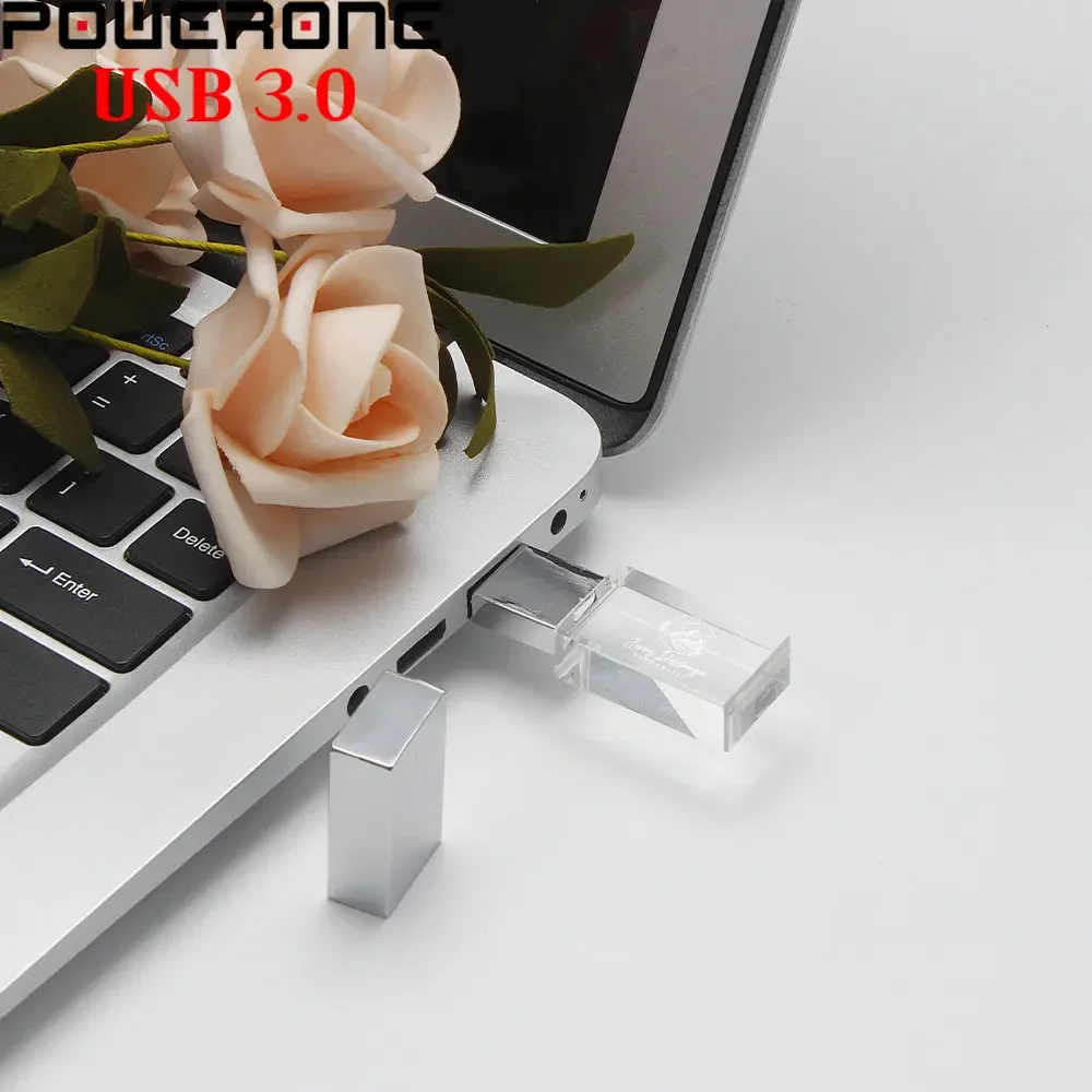 Crystal Memory Stick With Box Usb 3.0 Flash Drives Memory Stick Logotipo Personalizado Gratuito Presente de Casamento 16gb 32gb 64gb Armazenamento Externo 8gb - Imagem 3