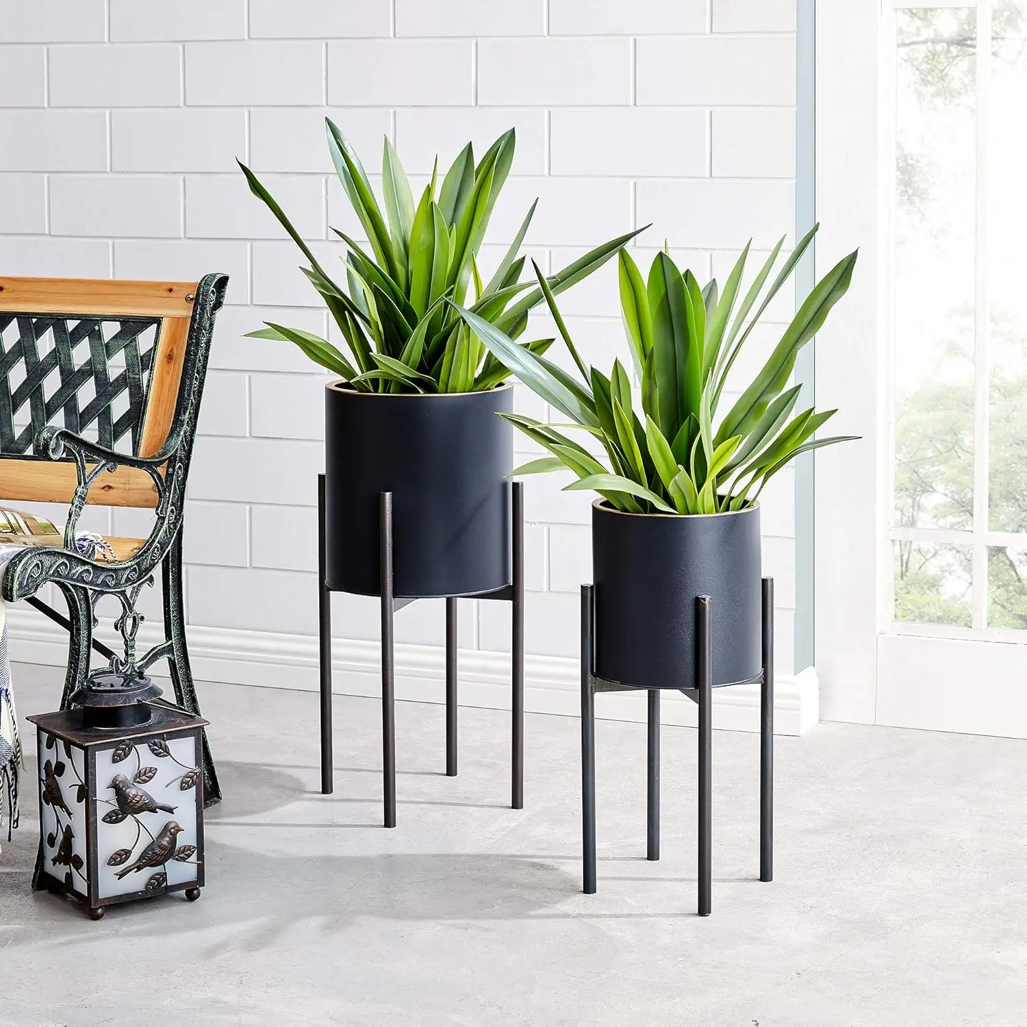 

& Co.® Arden Planter 2-Piece Set, American Crafted, Black, 10.5 x 10.5 x 23 , Home decorations modern Vases for centerpieces fo