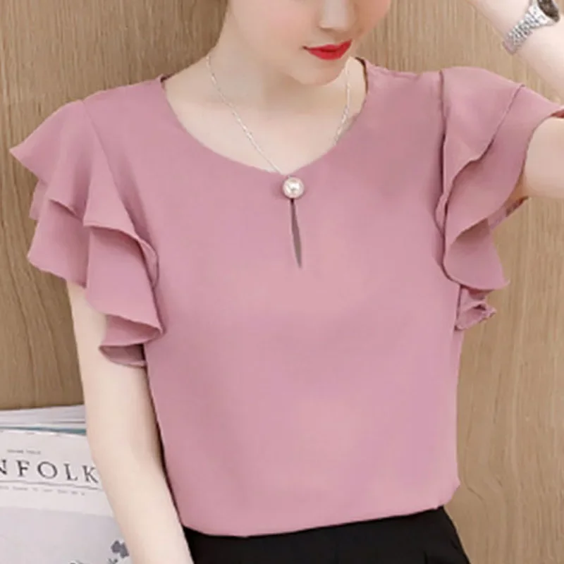 

Summer Short Sleeve Blouse Shirt Women Tops Blusas Mujer De Moda Blouse Women O-Neck Chiffon Blouse Tops Women Shirts CY319