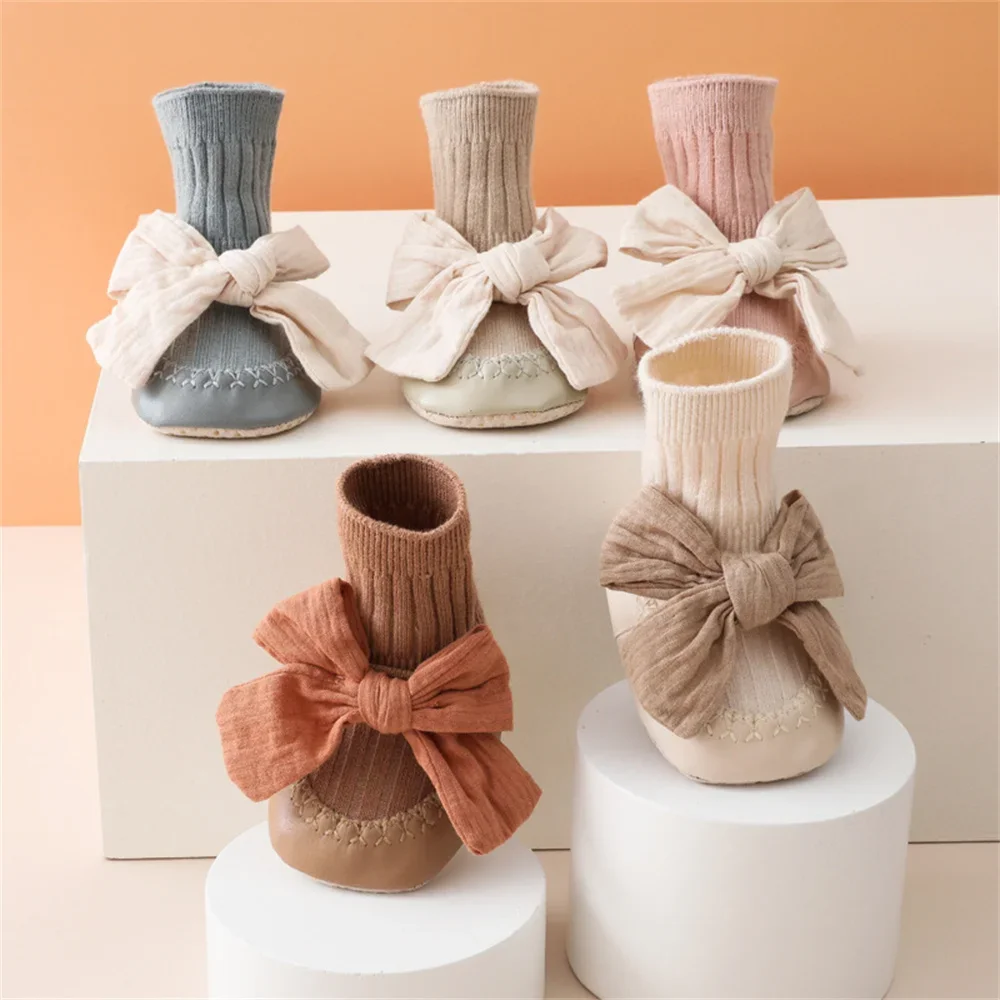 

Knotted Bow Baby Floor Socks Anti Slip Soft Autumn Winter Breathable Cotton for Newborn Infant Toddler Skin Friendly Lovely Kids