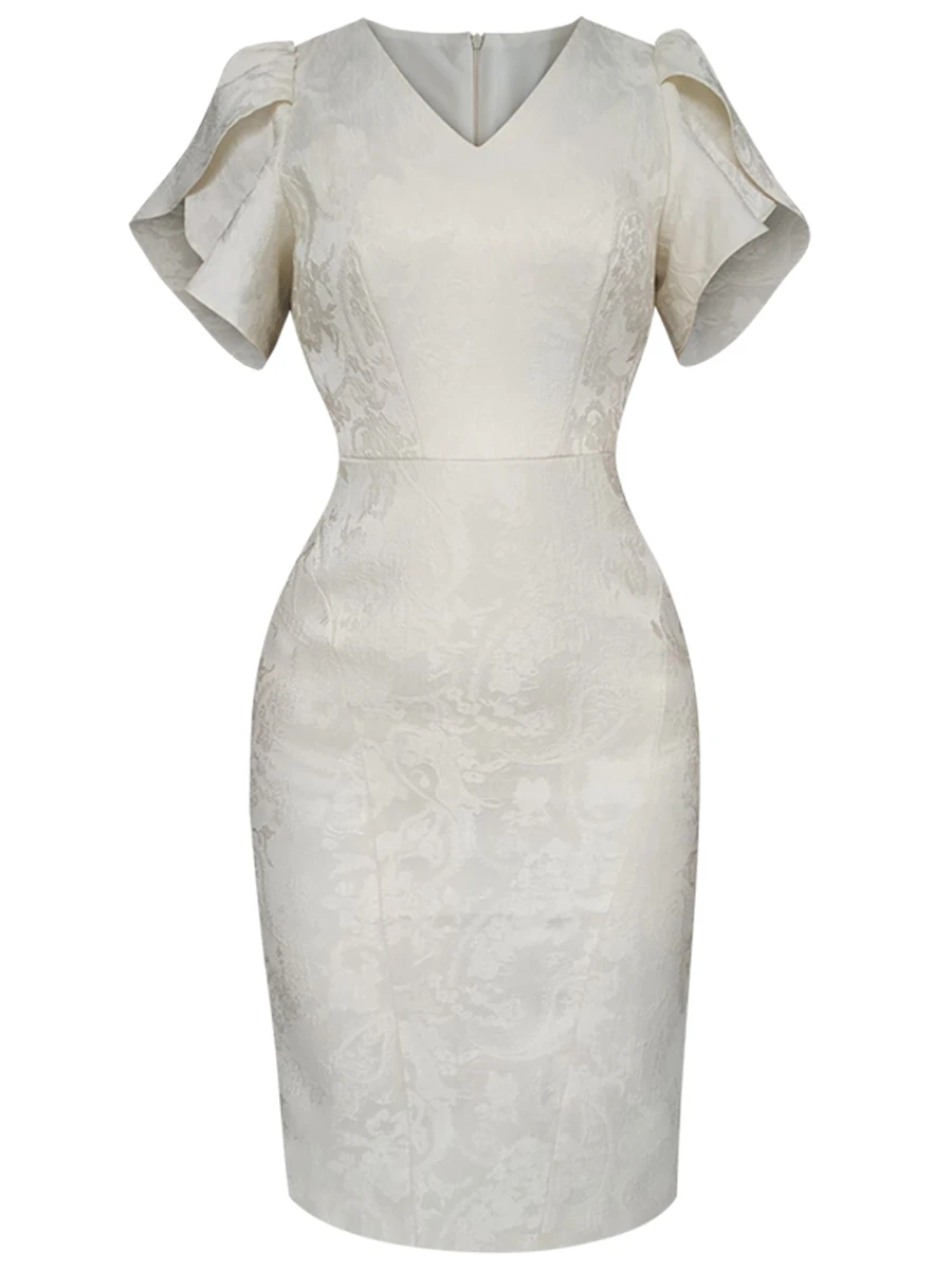 

Summer Jacquard Dress Office Lady Straight Dress V-neck Slim Knee-Length Pencil Dress Wedding Even Club Clothing Birthday Gift
