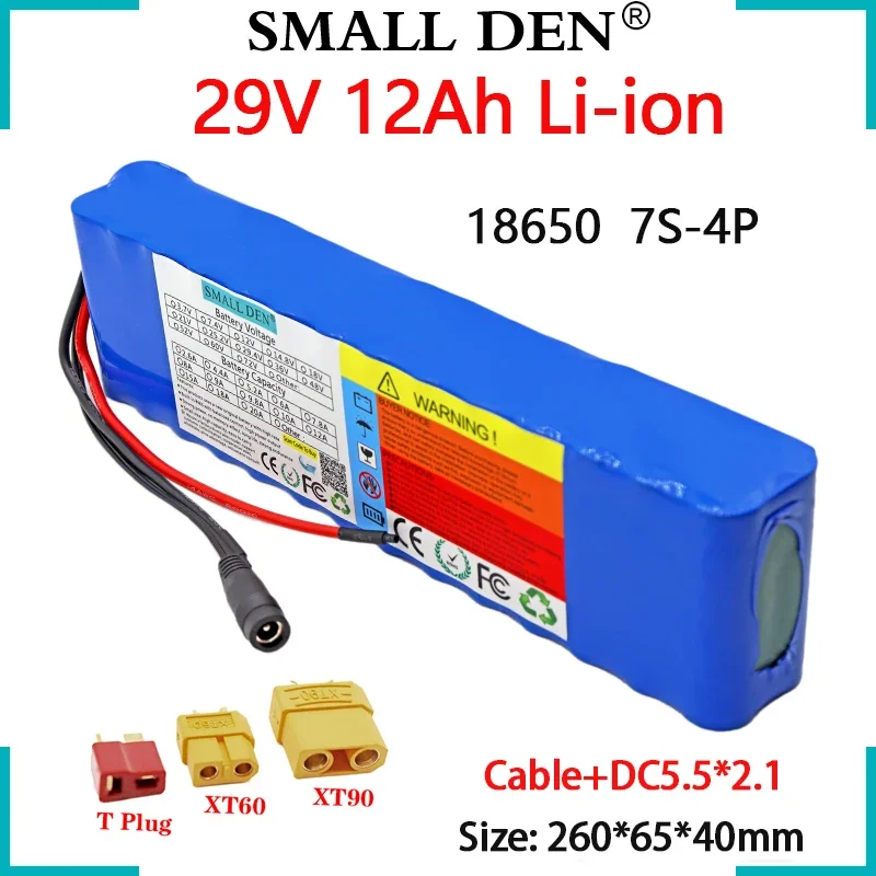 

29V 12Ah 18650 Lithium battery pack 7S4P 0-450W Motor built-in 15A BMS For Electric Scooter Mower Wheelchair Electric Hand Drill