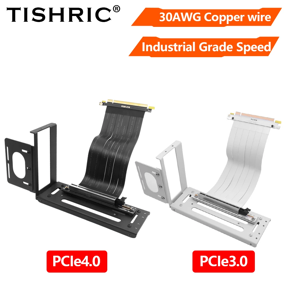 TISHRIC Industrial PCIE3.0 PCIE4.0 X16 Riser Cable Extension Video Card Holder Vertical Aluminum Alloy Graphics Card Bracket