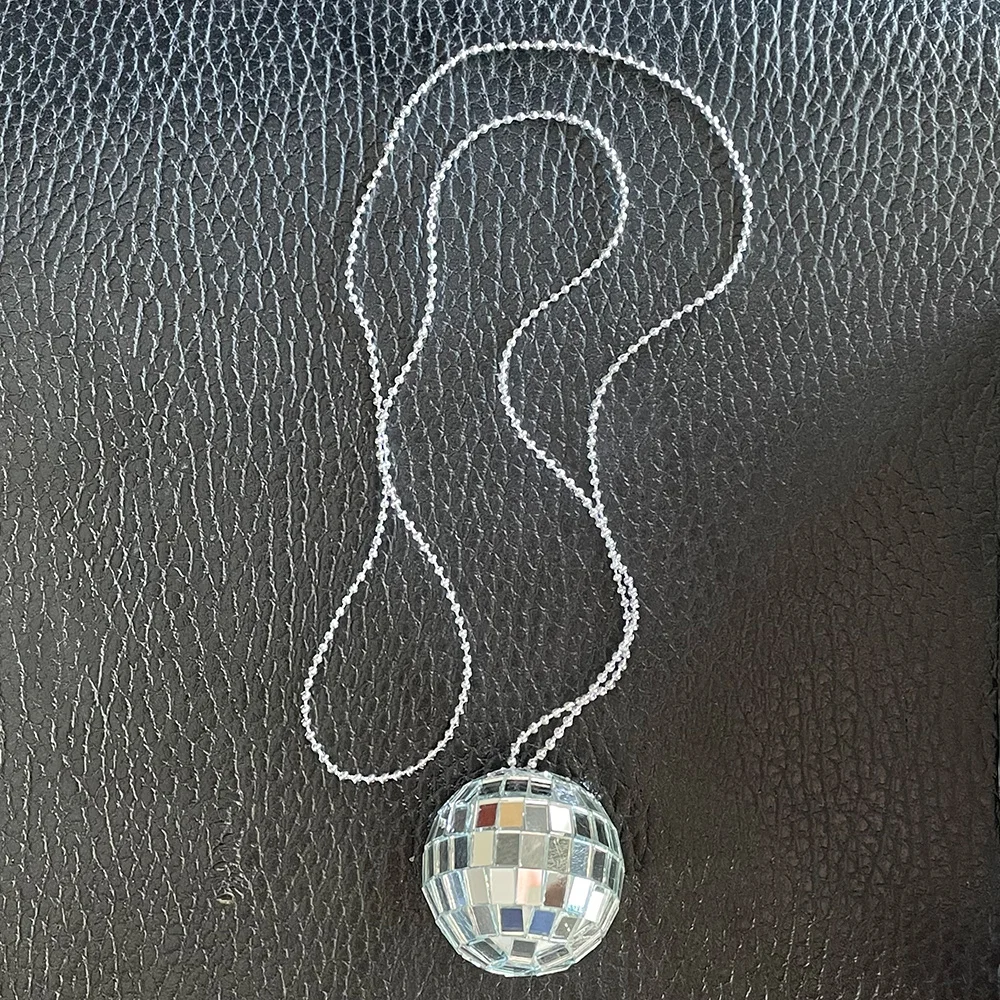 Disco Ball Costume Jewelry Decorations 1970s Silver Mirror Balls Bracelet Earrings 80s Necklace Rave Accessories for Women - 4
