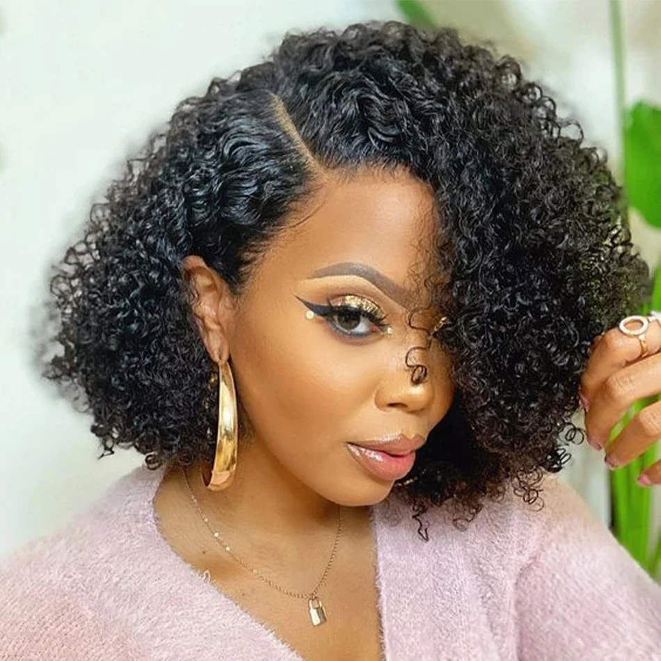Kinky Curly Bob Wig Lace Front Human Hair Wigs For Women HD Transparent Full Lace Frontal Wig Glueless Wig 100% Remy Human Hair