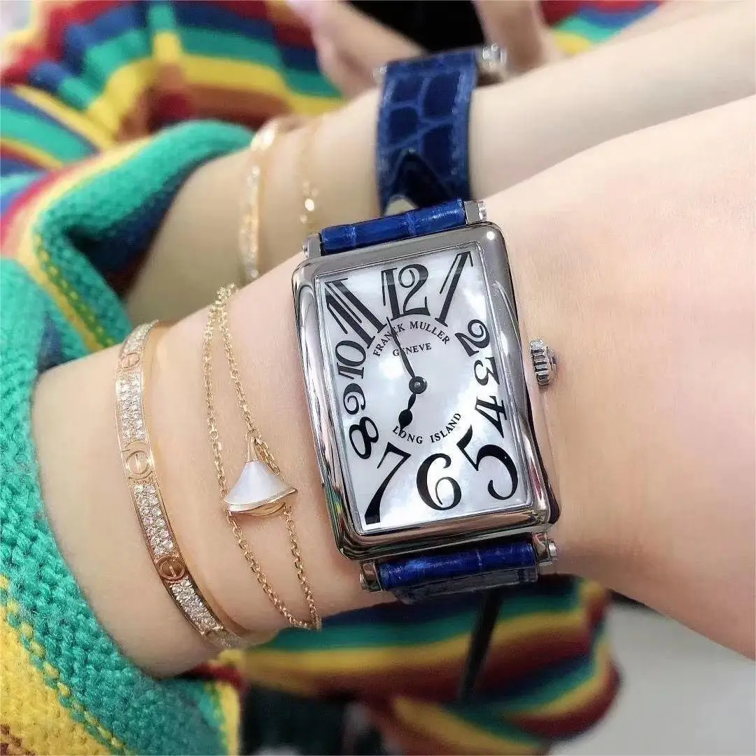 FRANCK MULLER Women\'s Watch Premium Pearl Fritillaria Dial Original Quartz Movement Simplicity Watch Crocodile Leather Strap