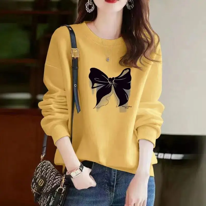 Women Spring Autumn and Winter New Korean Style Vintage Crew Neck Pullovers Letter Printing Loose Casual Long-sleeved Top
