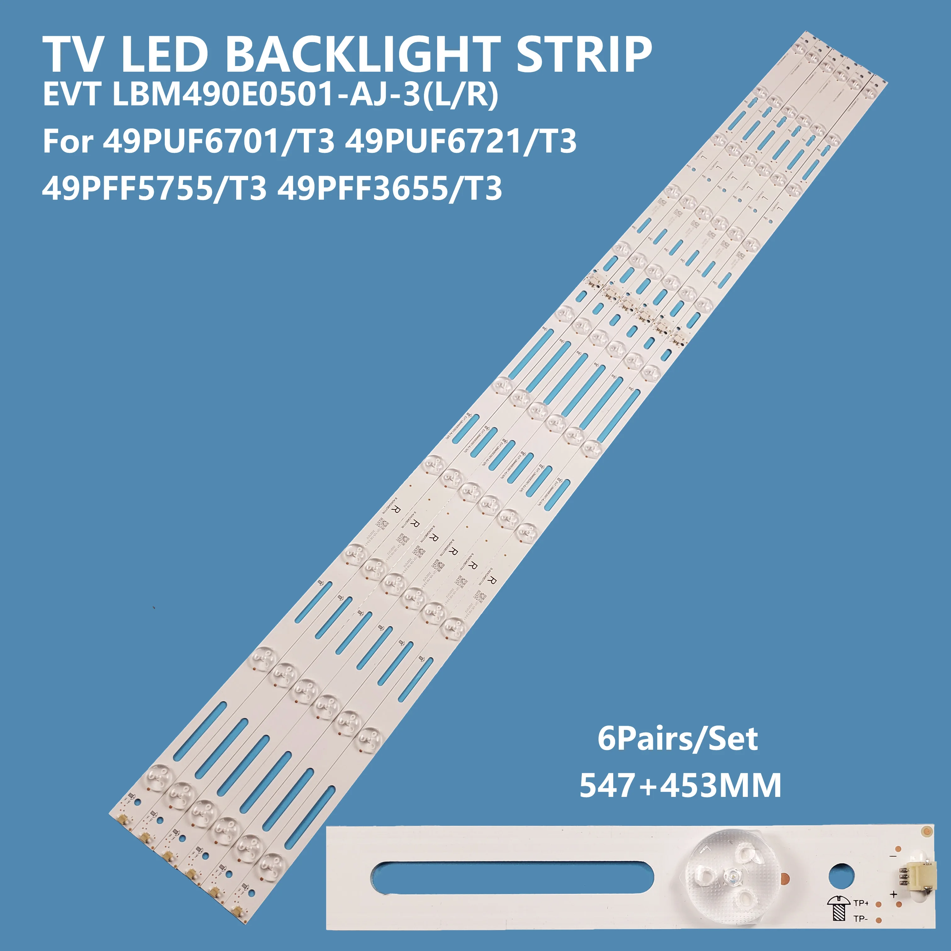 12 Pz/Set Tv Led Retroilluminazione Barra Luminosa Striscia Evt Lbm490E0501-Aj-3(L/R) Per Philips 49 Pollici 49 Puf6650/T3 49 Puf6701/T3 49 Hff5656/T3