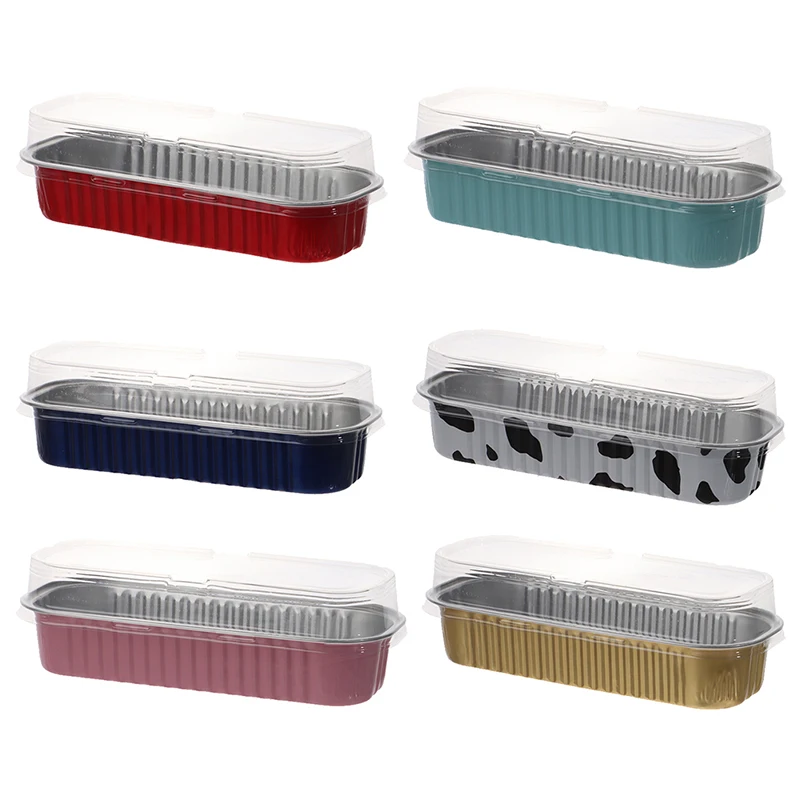 

10Pcs 200ml Aluminum Foil Baking Cake Box With Lid Cupcake Baking Pan Rectangular Pudding Box Cheese Dessert Cup