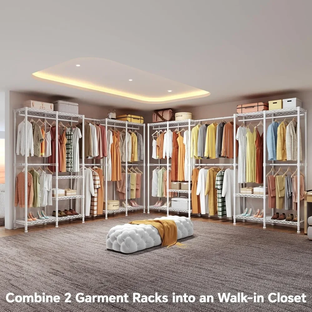 New2025-H5 Pro Heavy Duty Clothes Rack Wardrobe Closet for Hanging Clothes, Freestanding Garment Rack with Expandable Hanger Rod