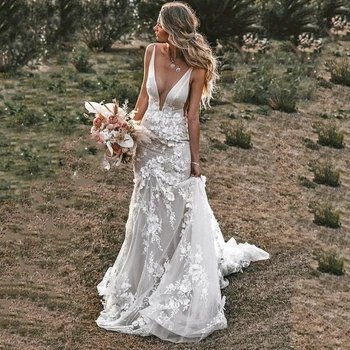 Sweetheart A-Line Wedding Dress Off The Shoulder Lace Appliques Boho Backless Bride Gown Zipper Train Vestido De Novia