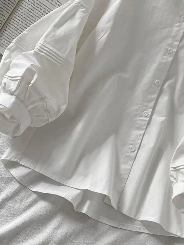 JMPRS Sweet Puff Three Quarter Sleeve Women Shirts Casual White Fall Button Up Korean Shirts Fashion Turn Down Collar Loose Tops