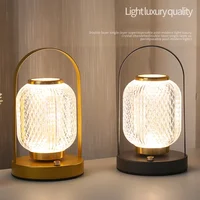 Creative Table Lamp Metal Handle Night Light Reading Lamp Portable Lantern Lamp Dimmable LED Bedside lamp Rechargeable desk lamp 1