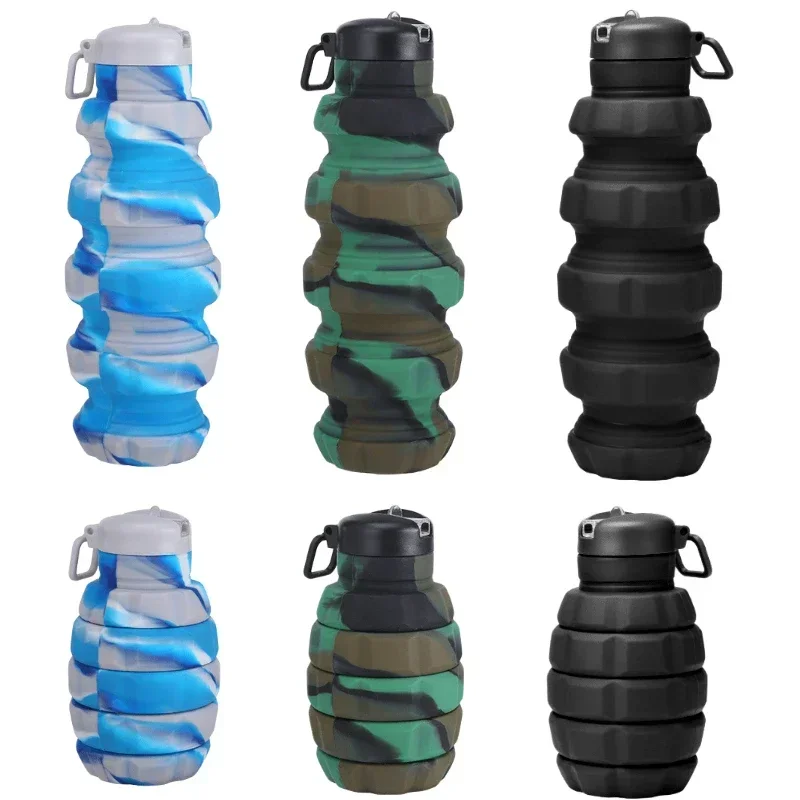 Sports Water Bottle Durable Hand grenade Camouflage water bottle Portable silicone foldable sports cup 500ml hand grenade sports kettle portable water bottle portable water jug