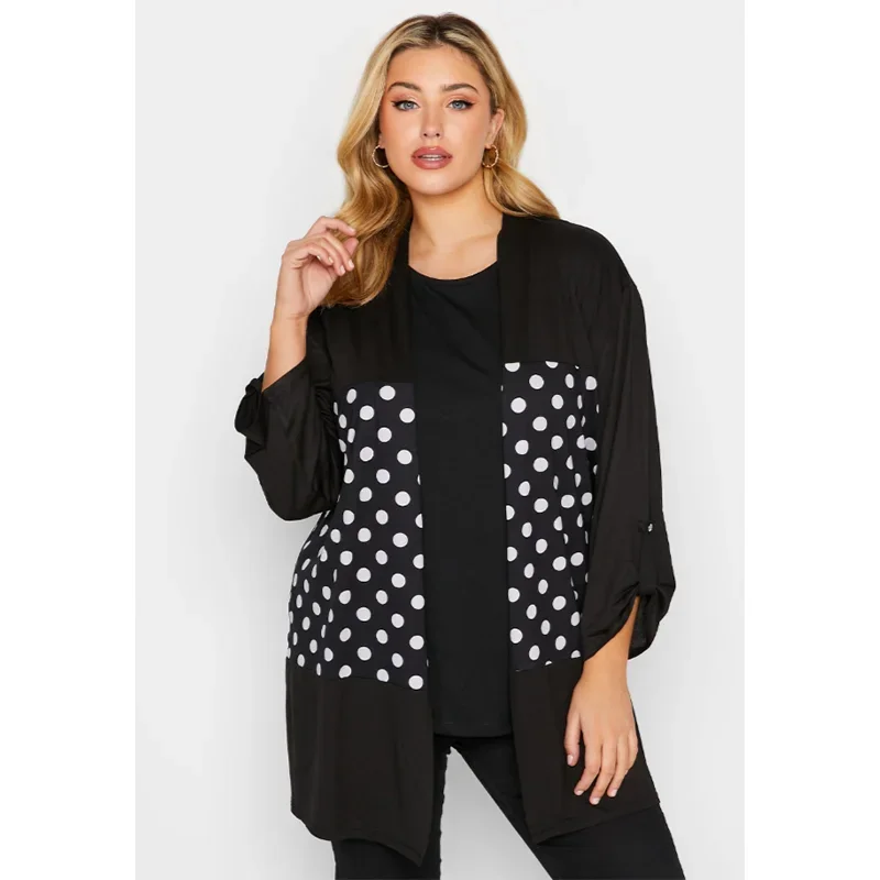 

Plus Size Women Cardigan Female Cotton Cardigans Half Sleeve Dot Printed Open-stitch Fashion Casual Coat Ladies Outerwear