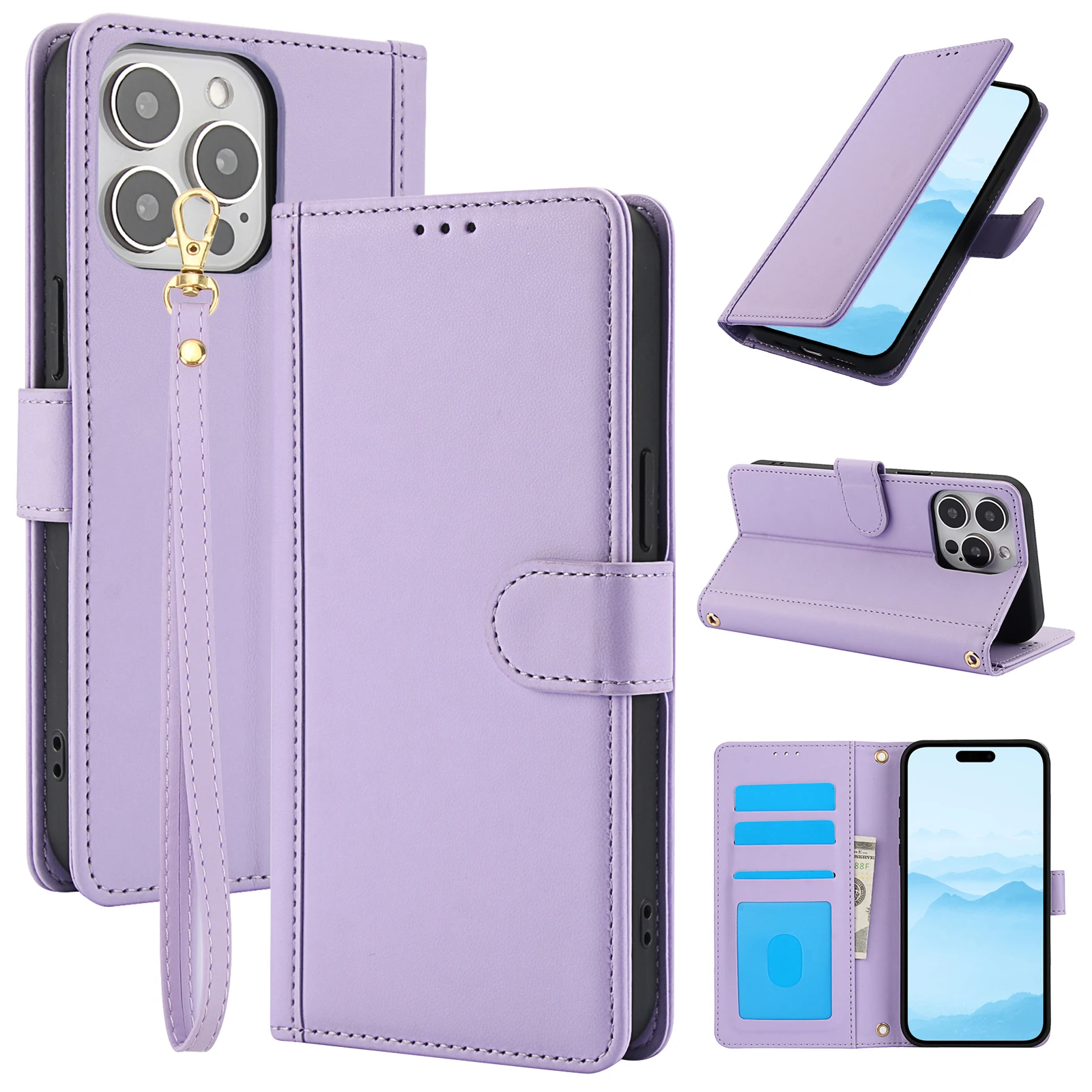 Capa de couro tipo carteira para cartões crossbody Solt para iPhone 16 Pro Max 15 Plus 14 13 12 11 XS XR SE 2022 Capa tipo cordão tipo livro_voghion.com
