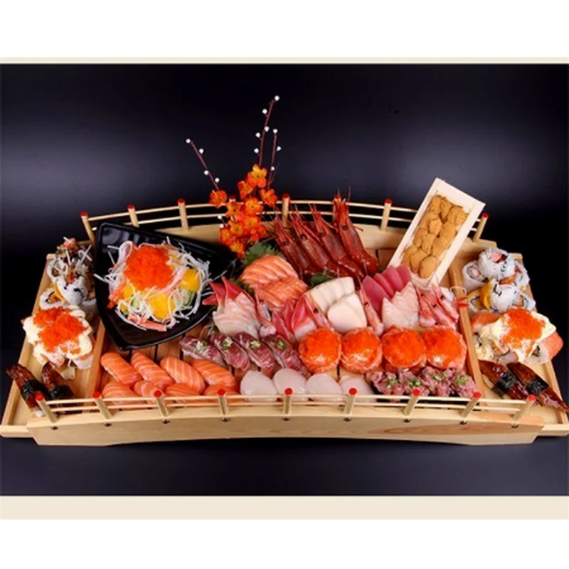 Creative wooden wood Cuisine Sushi Bridge Boats Pine Sashimi plate Platter Tableware Decoration WJ804
