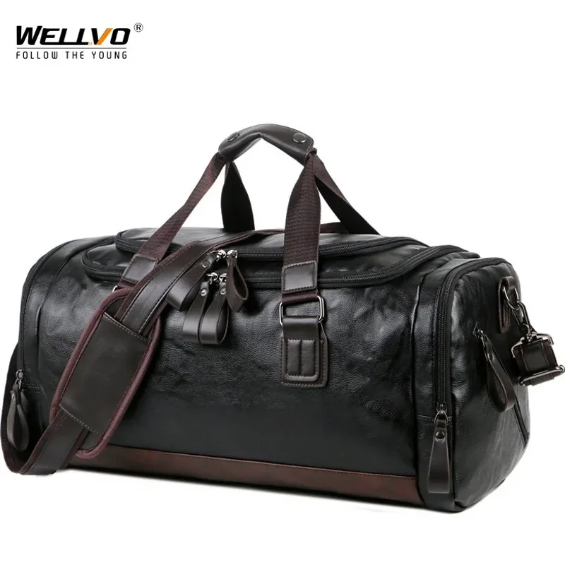 MenQualityLeatherTravelBagsCarryonLuggageBagMenDuffelBagsHandbagCasualTraveling